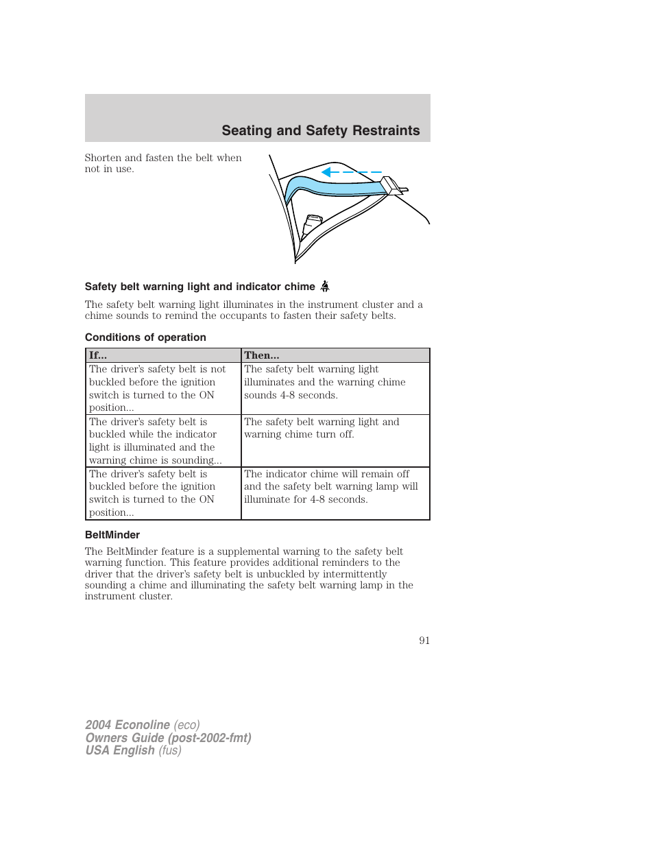 Seating and safety restraints | FORD 2004 E-450 v.3 User Manual | Page 91 / 256