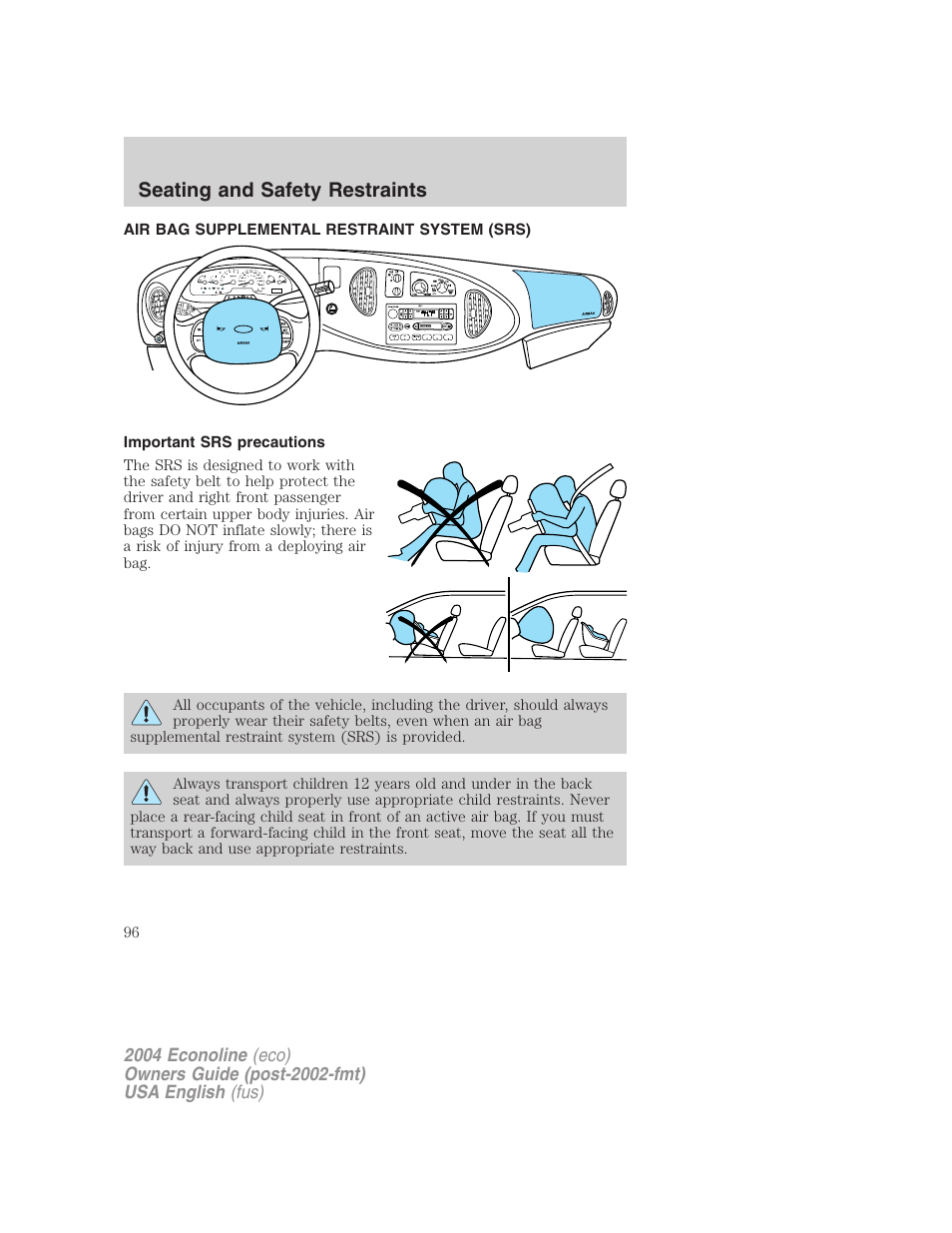 Seating and safety restraints | FORD 2004 E-450 v.3 User Manual | Page 96 / 256