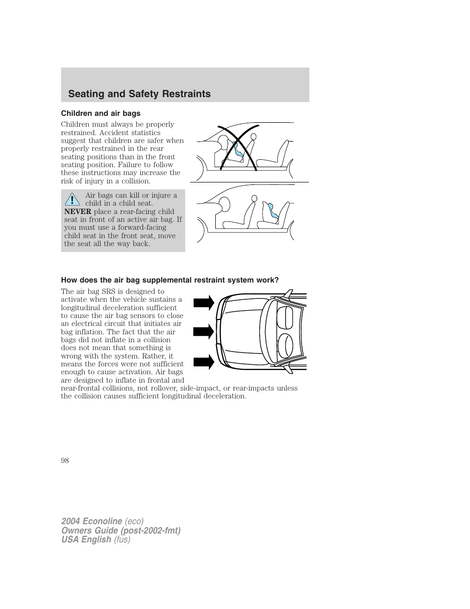 Seating and safety restraints | FORD 2004 E-450 v.3 User Manual | Page 98 / 256