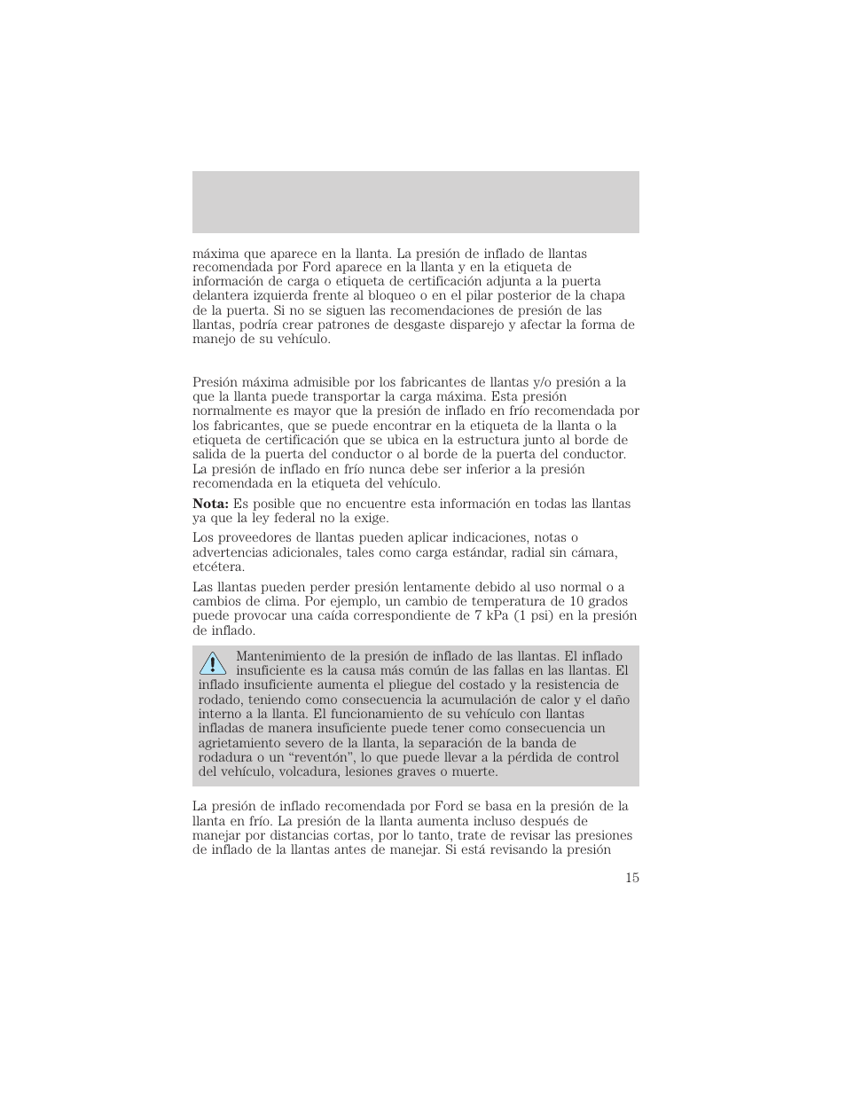 Inspección e inflado de las llantas | FORD 2004 Ranger v.2 User Manual | Page 15 / 48
