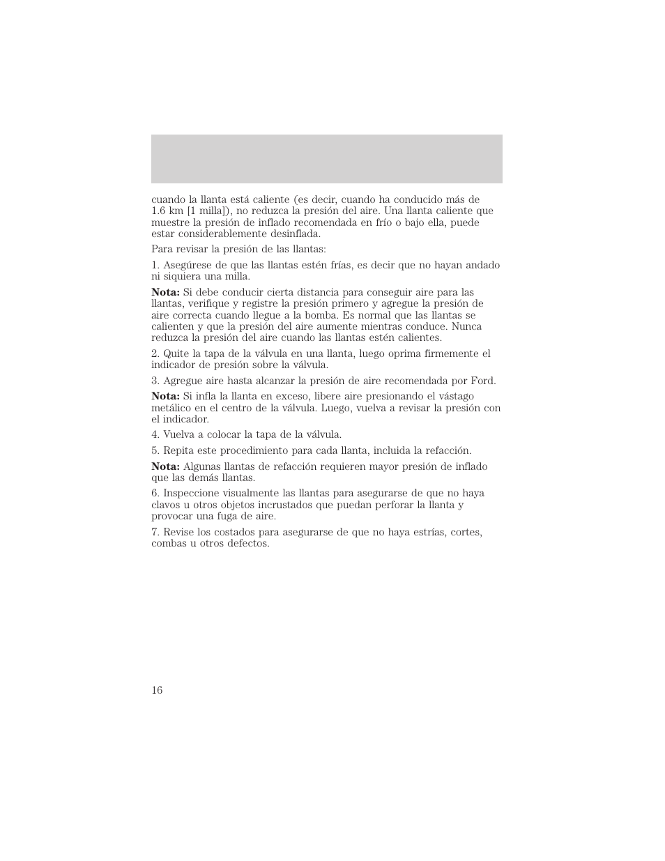 Inspección e inflado de las llantas | FORD 2004 Ranger v.2 User Manual | Page 16 / 48