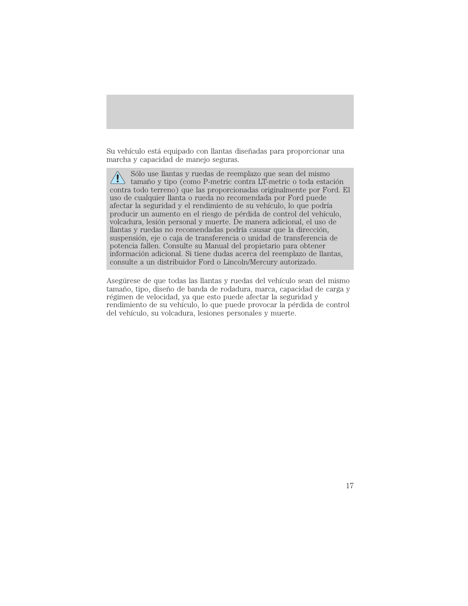 Requerimientos de reemplazo de llantas | FORD 2004 Ranger v.2 User Manual | Page 17 / 48