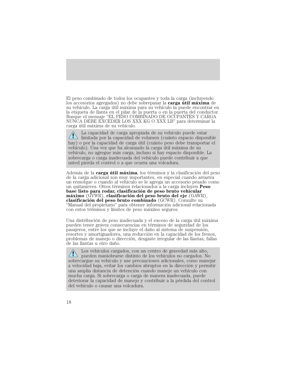 Carga del vehículo | FORD 2004 Ranger v.2 User Manual | Page 18 / 48