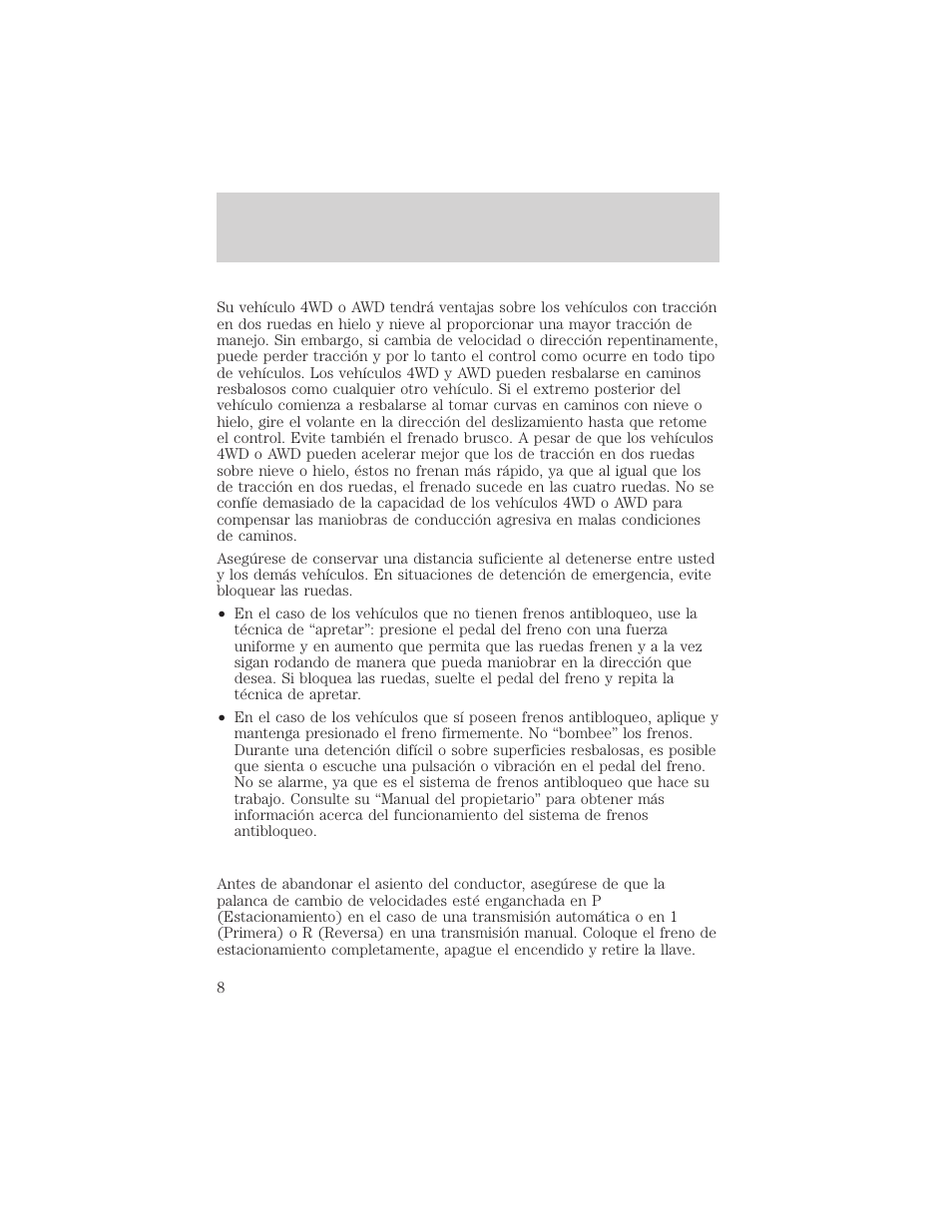 Manejo en carreteras | FORD 2004 Ranger v.2 User Manual | Page 8 / 48