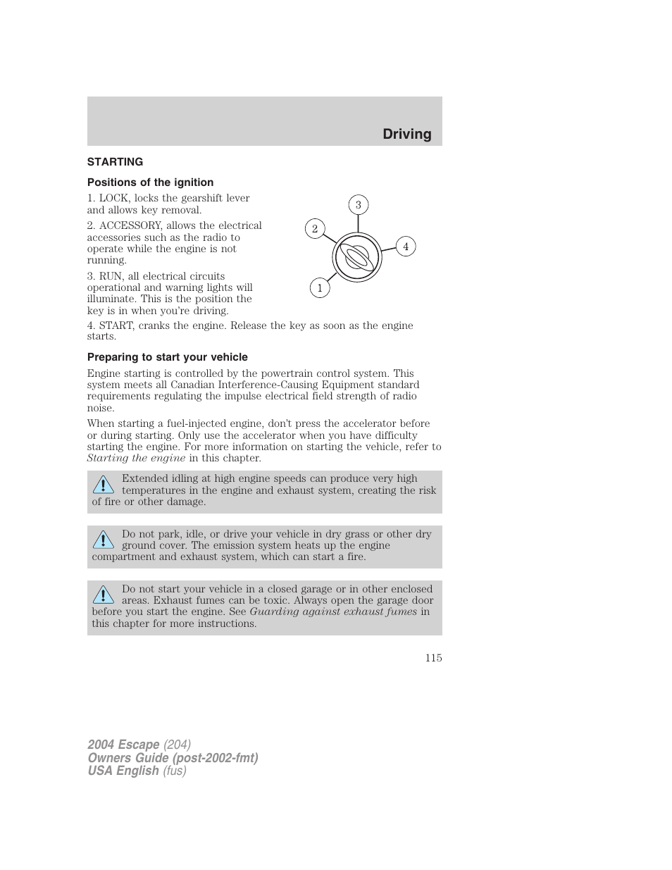 Driving | FORD 2004 Escape v.1 User Manual | Page 115 / 240