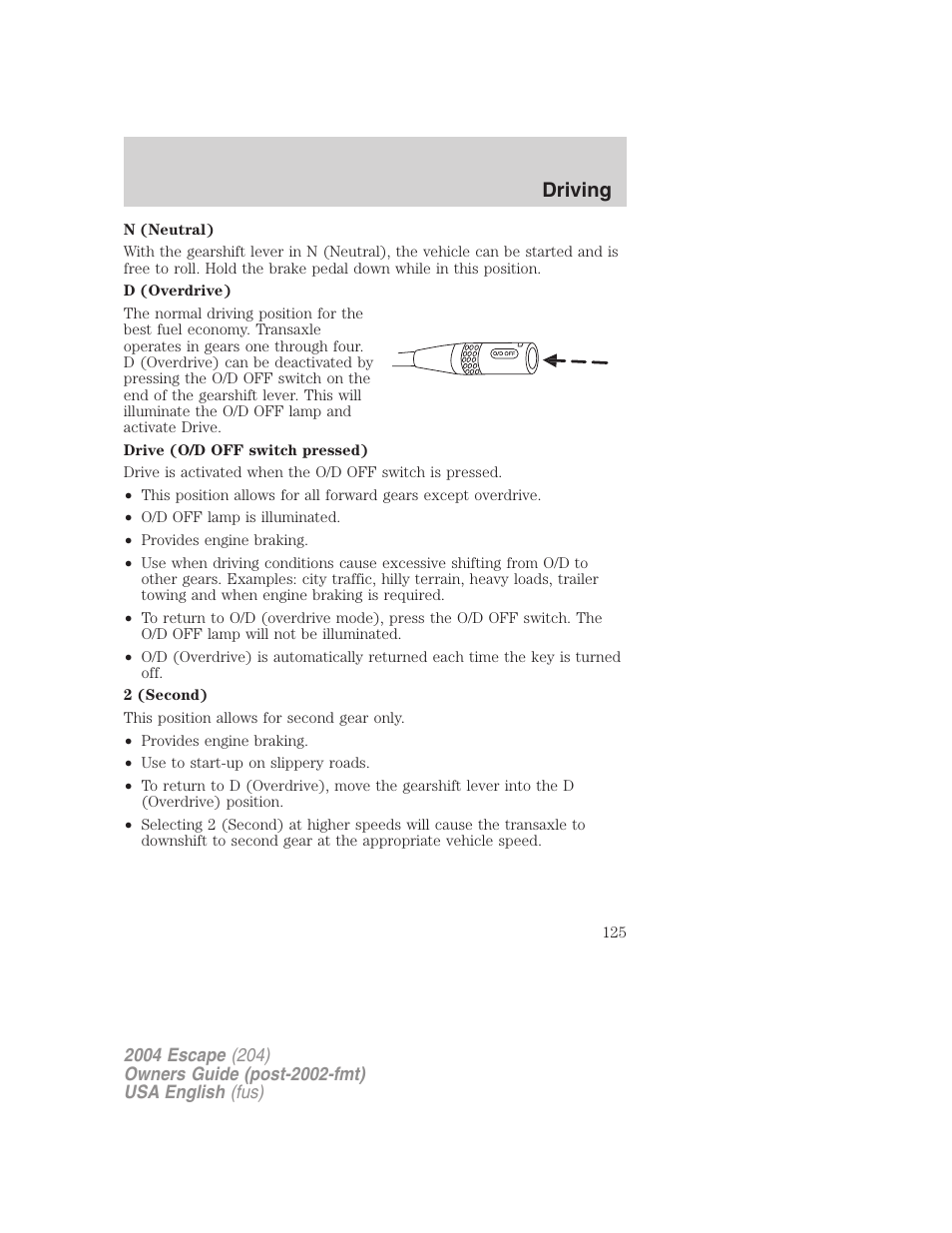 Driving | FORD 2004 Escape v.1 User Manual | Page 125 / 240