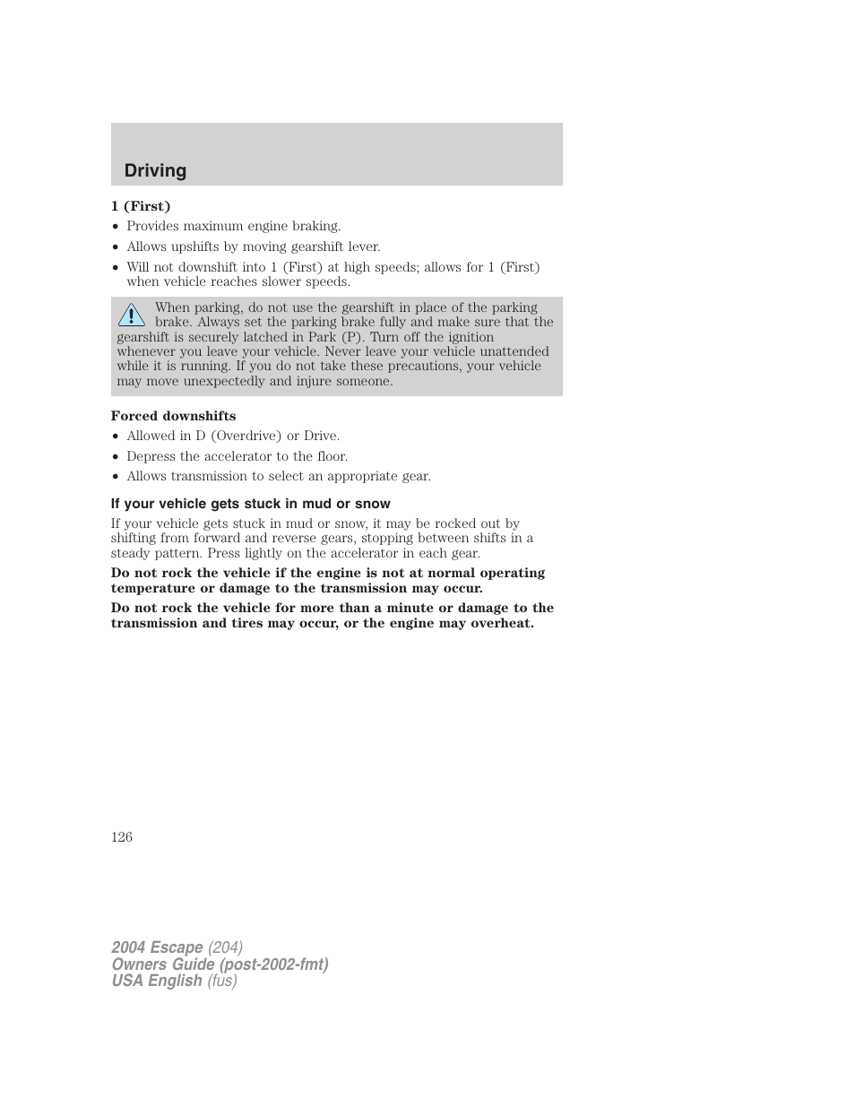 Driving | FORD 2004 Escape v.1 User Manual | Page 126 / 240