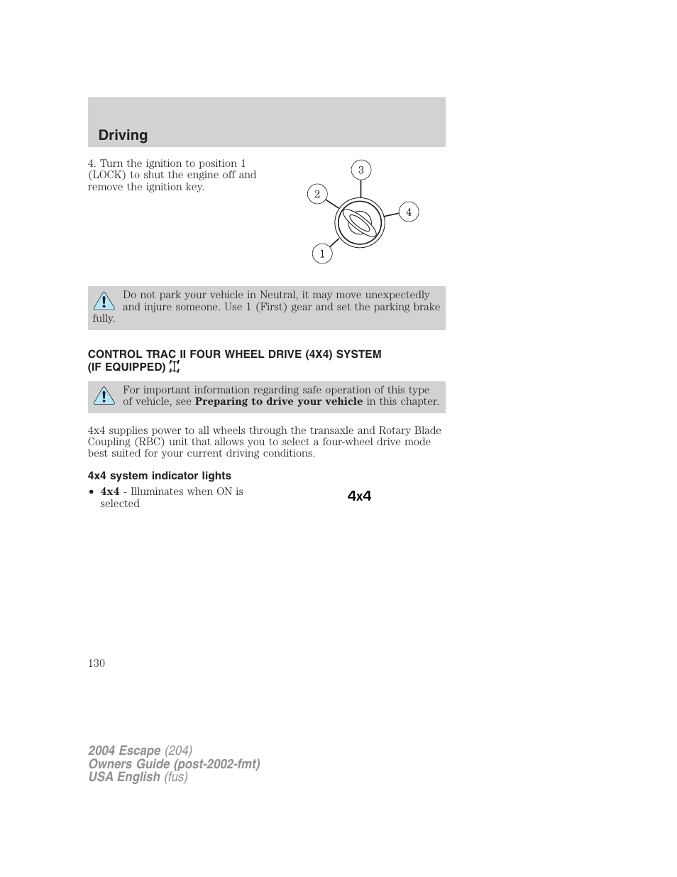 Driving | FORD 2004 Escape v.1 User Manual | Page 130 / 240