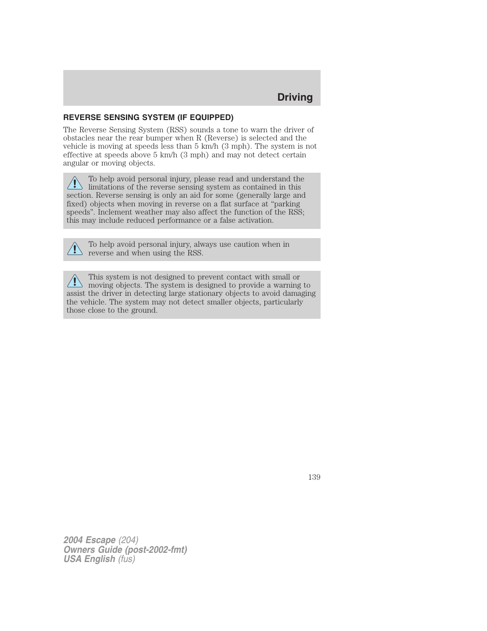 Driving | FORD 2004 Escape v.1 User Manual | Page 139 / 240