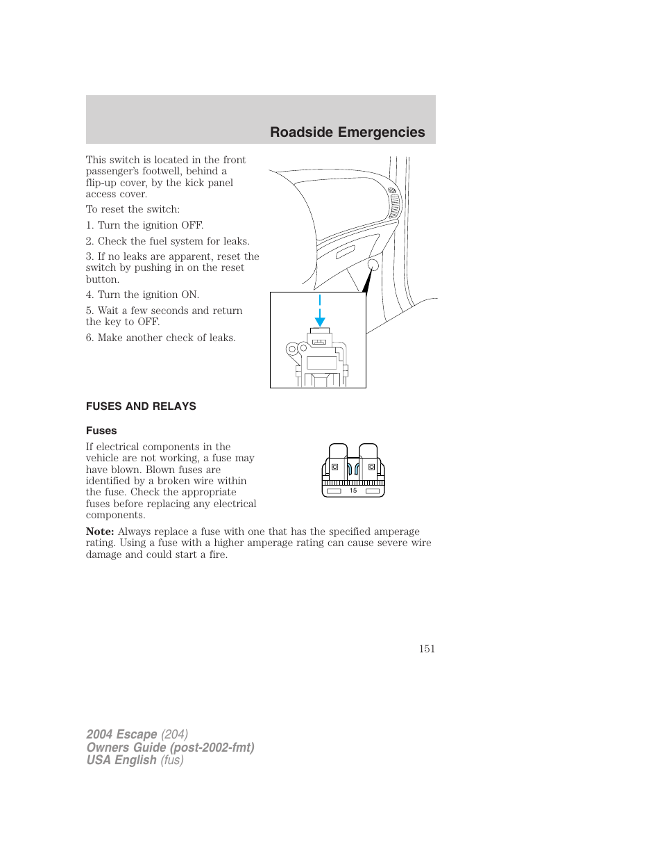Roadside emergencies | FORD 2004 Escape v.1 User Manual | Page 151 / 240