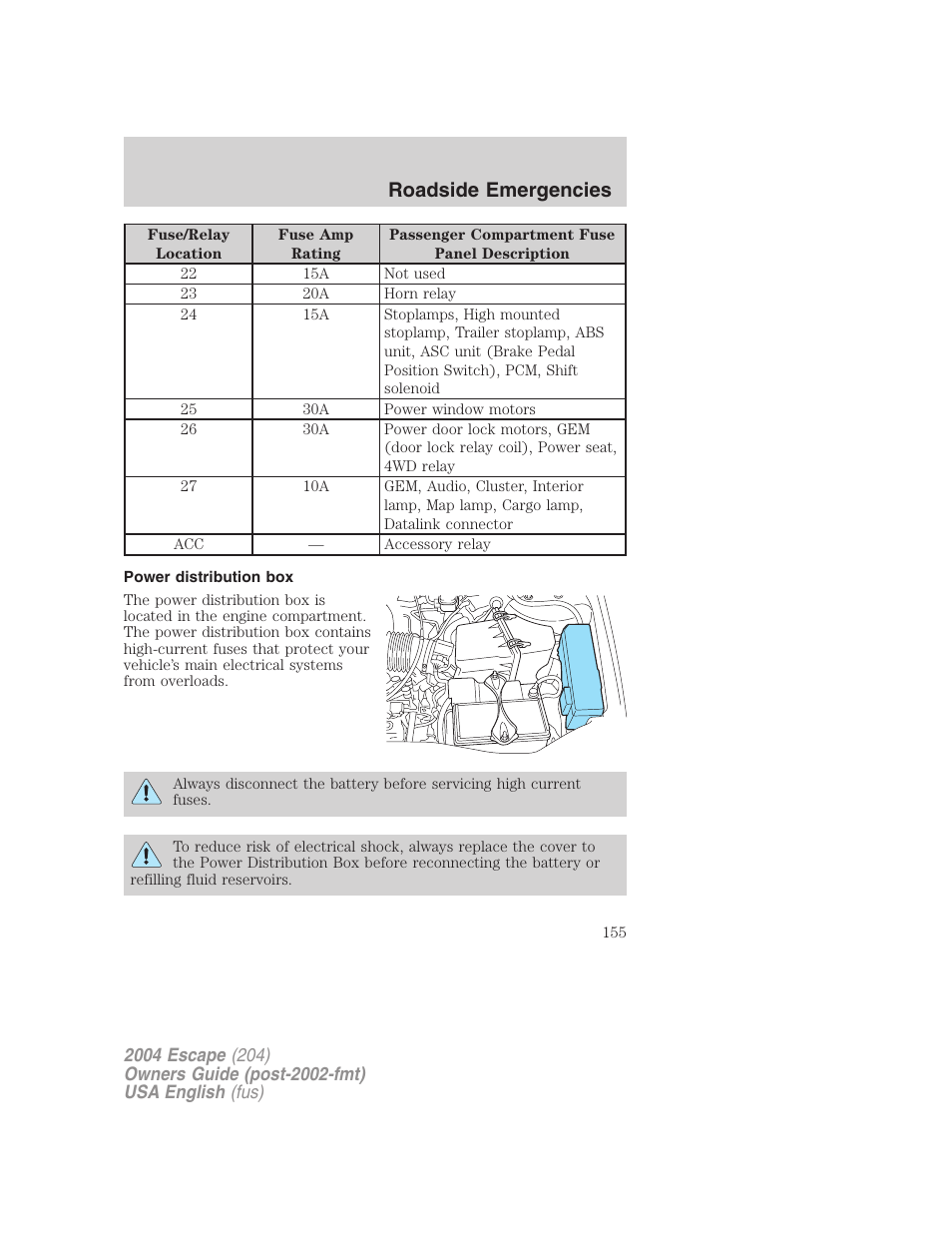 Roadside emergencies | FORD 2004 Escape v.1 User Manual | Page 155 / 240