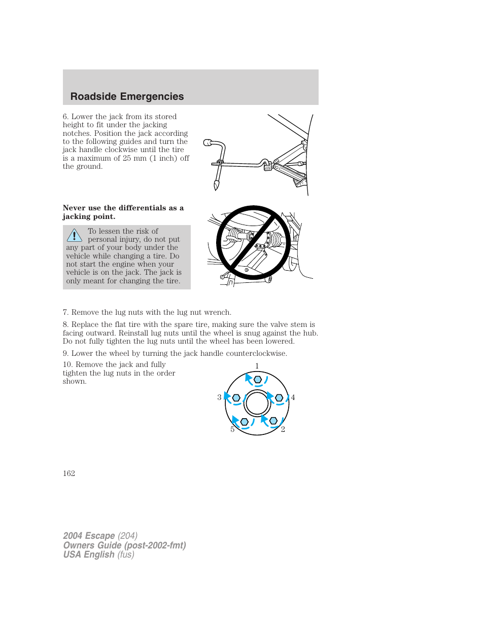 Roadside emergencies | FORD 2004 Escape v.1 User Manual | Page 162 / 240