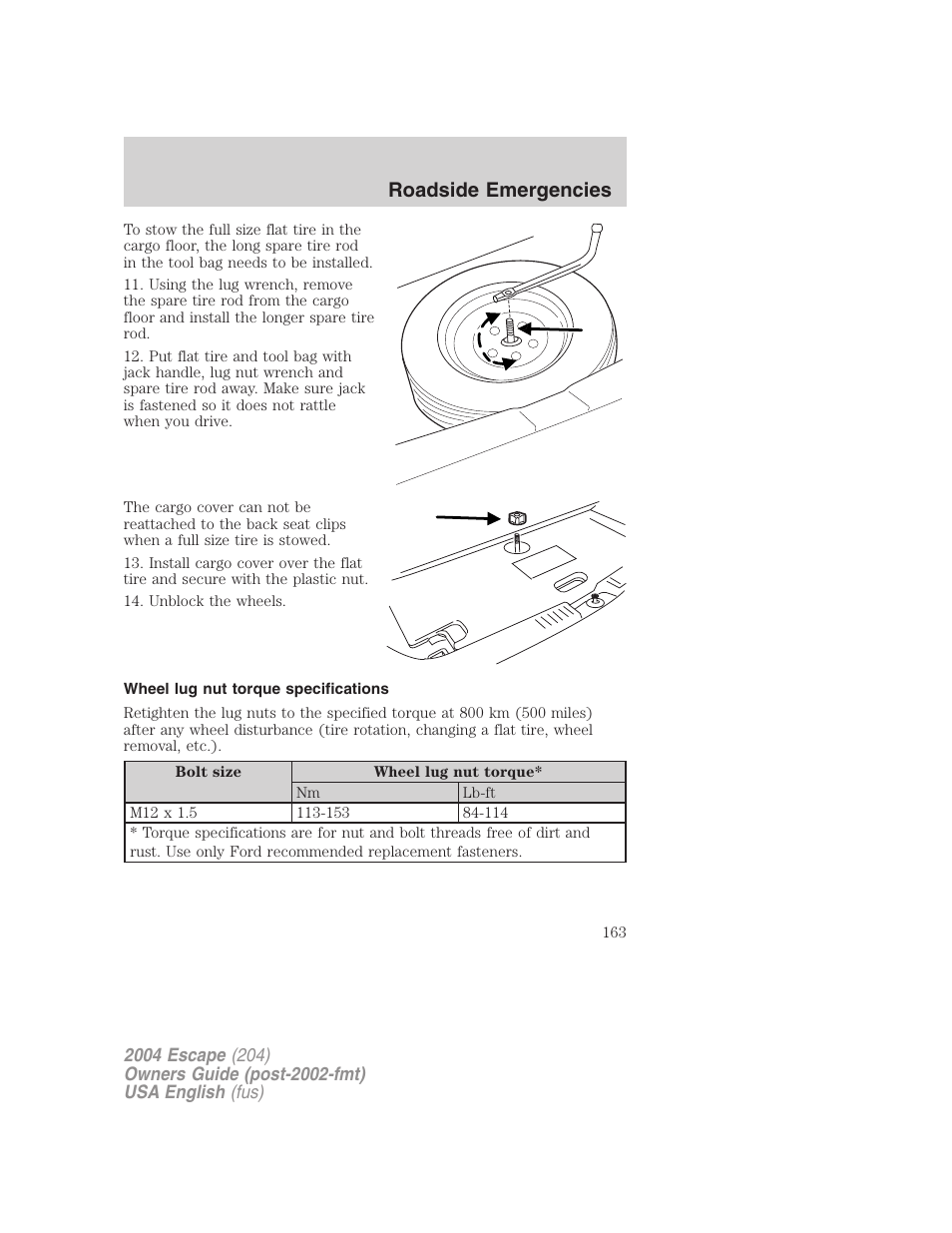 Roadside emergencies | FORD 2004 Escape v.1 User Manual | Page 163 / 240