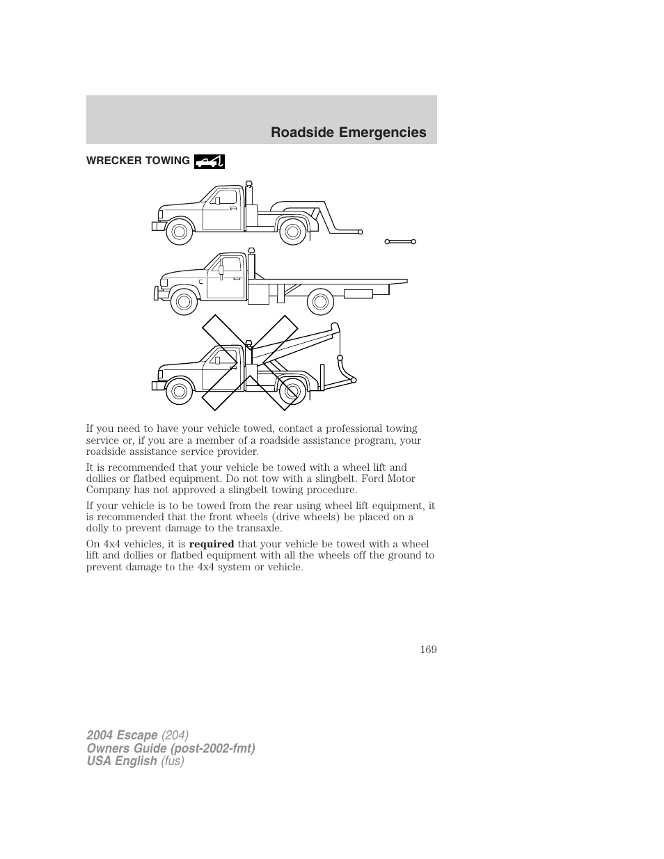 Roadside emergencies | FORD 2004 Escape v.1 User Manual | Page 169 / 240