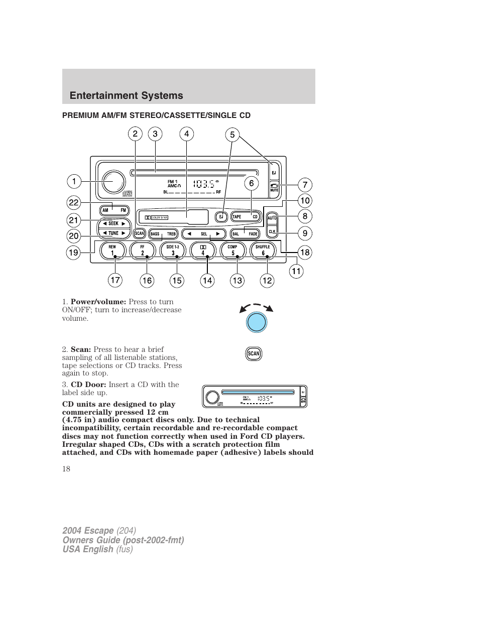 Entertainment systems | FORD 2004 Escape v.1 User Manual | Page 18 / 240