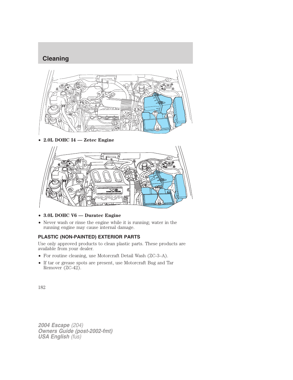 Cleaning | FORD 2004 Escape v.1 User Manual | Page 182 / 240