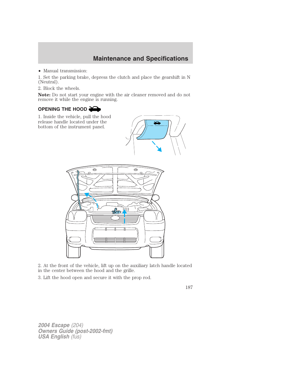 Maintenance and specifications | FORD 2004 Escape v.1 User Manual | Page 187 / 240