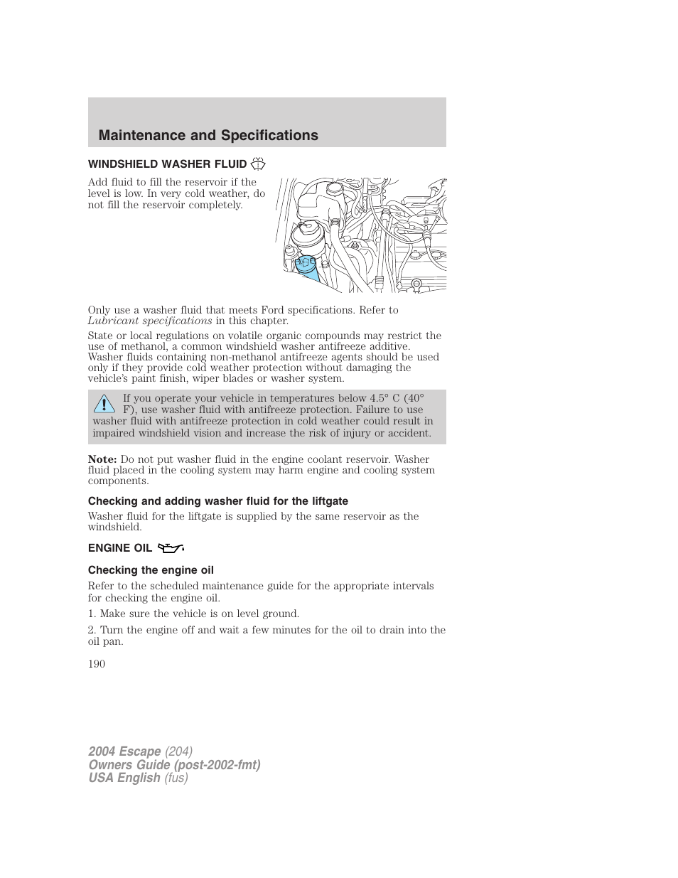 Maintenance and specifications | FORD 2004 Escape v.1 User Manual | Page 190 / 240