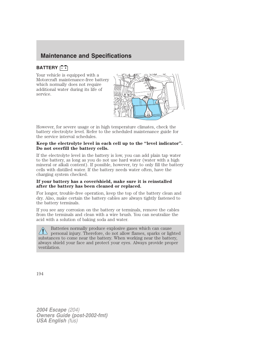 Maintenance and specifications | FORD 2004 Escape v.1 User Manual | Page 194 / 240