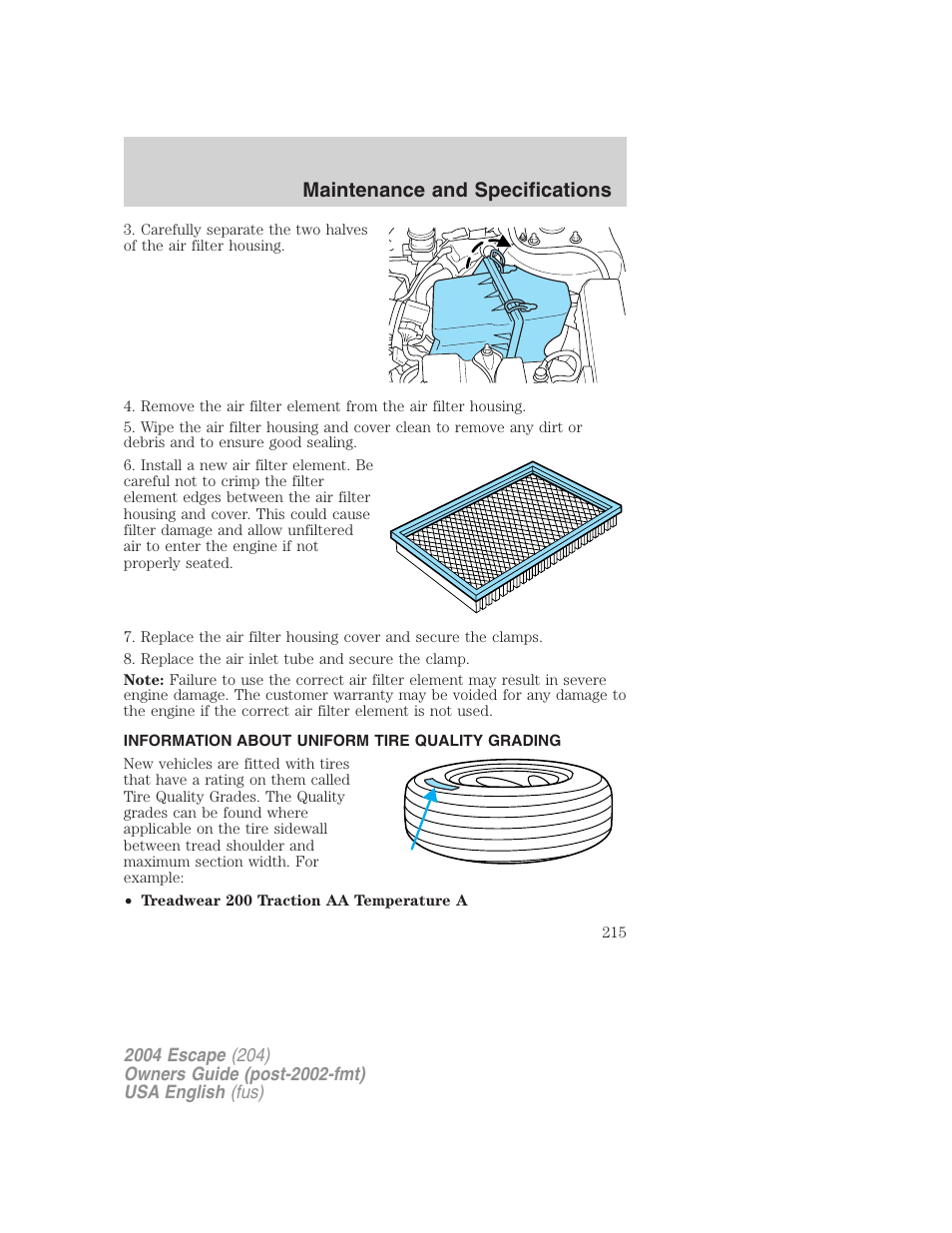 Maintenance and specifications | FORD 2004 Escape v.1 User Manual | Page 215 / 240