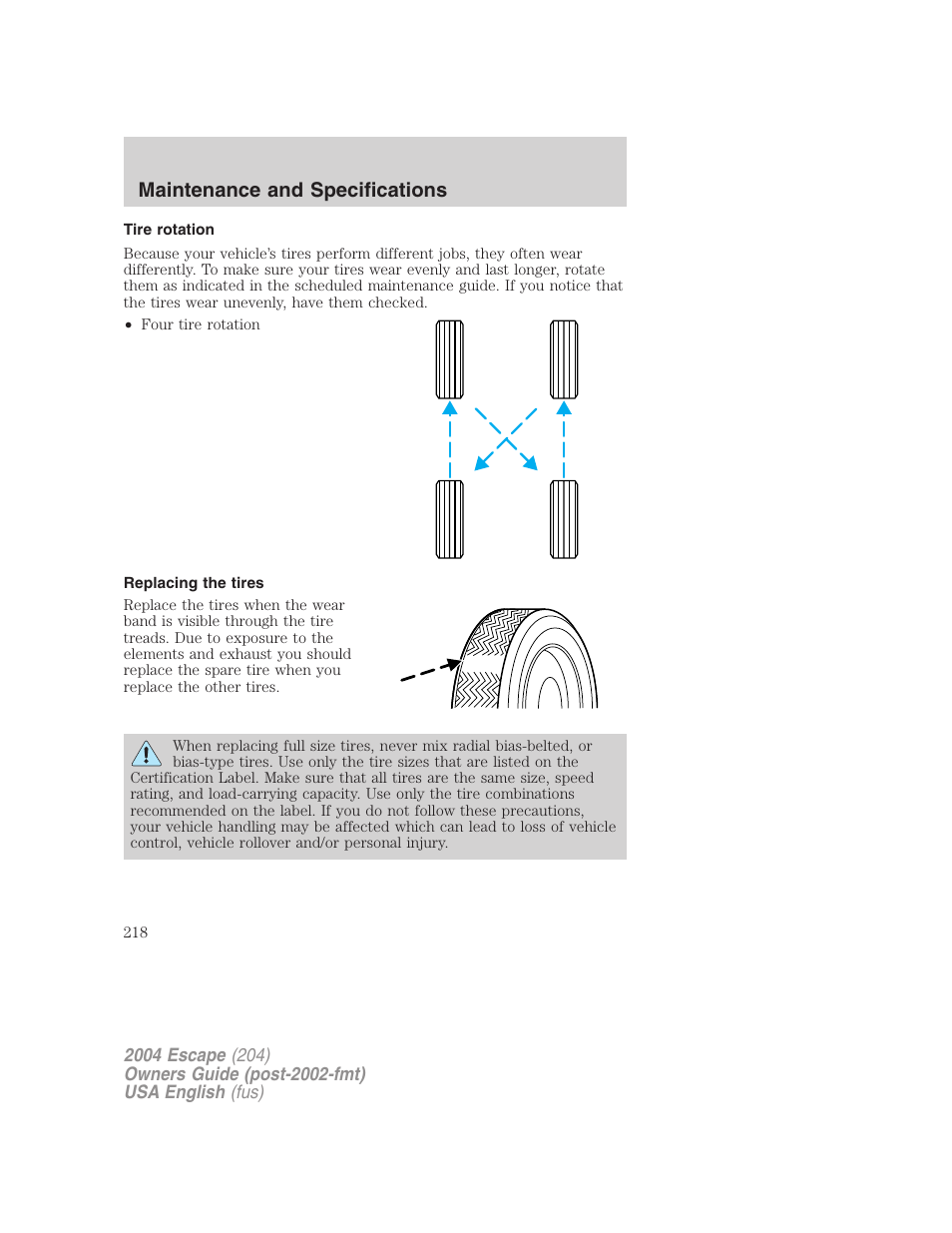 Maintenance and specifications | FORD 2004 Escape v.1 User Manual | Page 218 / 240