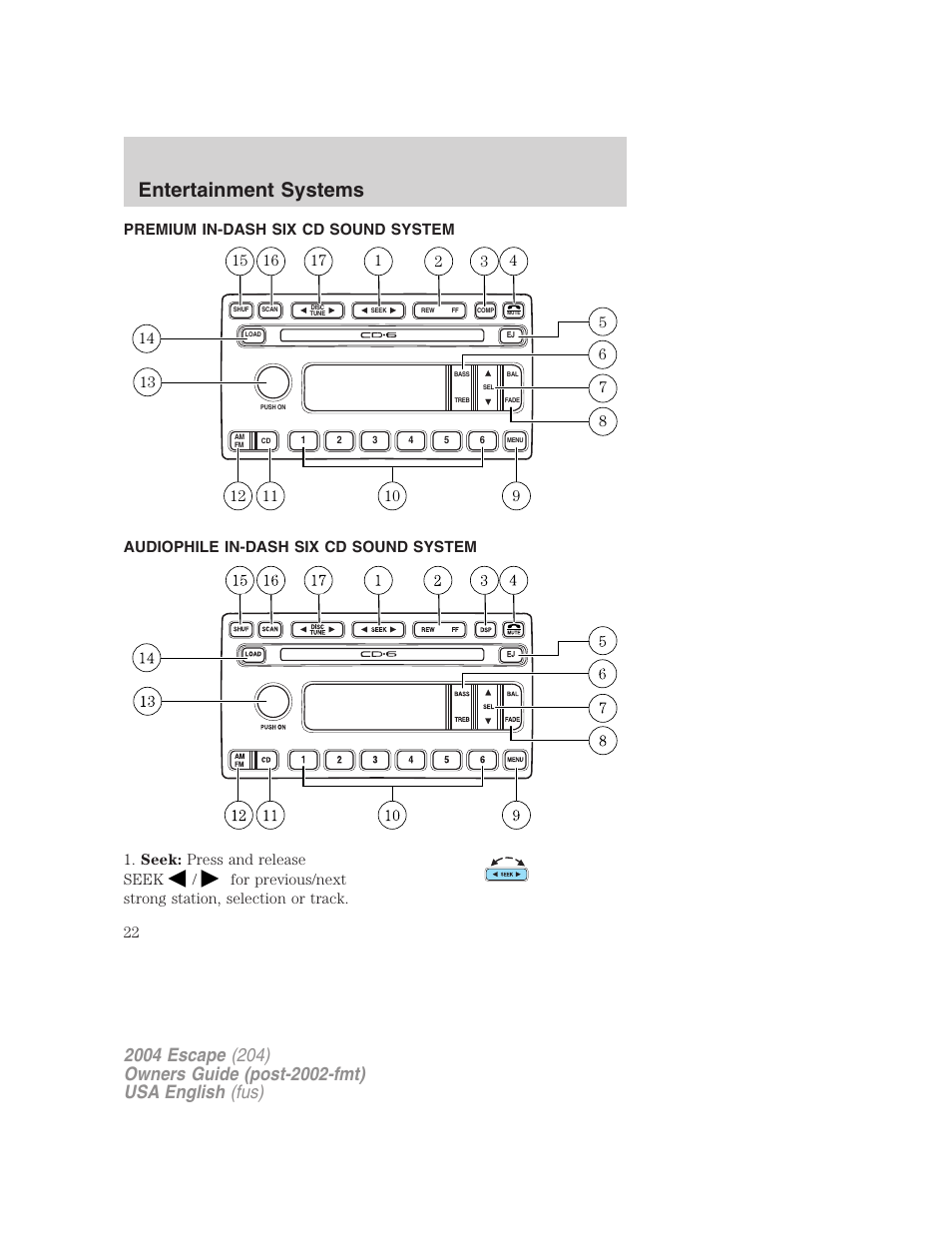 Entertainment systems | FORD 2004 Escape v.1 User Manual | Page 22 / 240