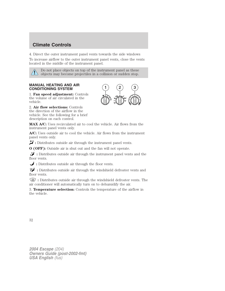 Climate controls | FORD 2004 Escape v.1 User Manual | Page 32 / 240