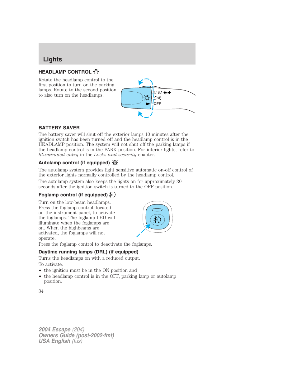 Lights | FORD 2004 Escape v.1 User Manual | Page 34 / 240