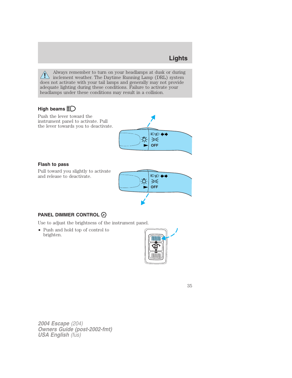 Lights | FORD 2004 Escape v.1 User Manual | Page 35 / 240