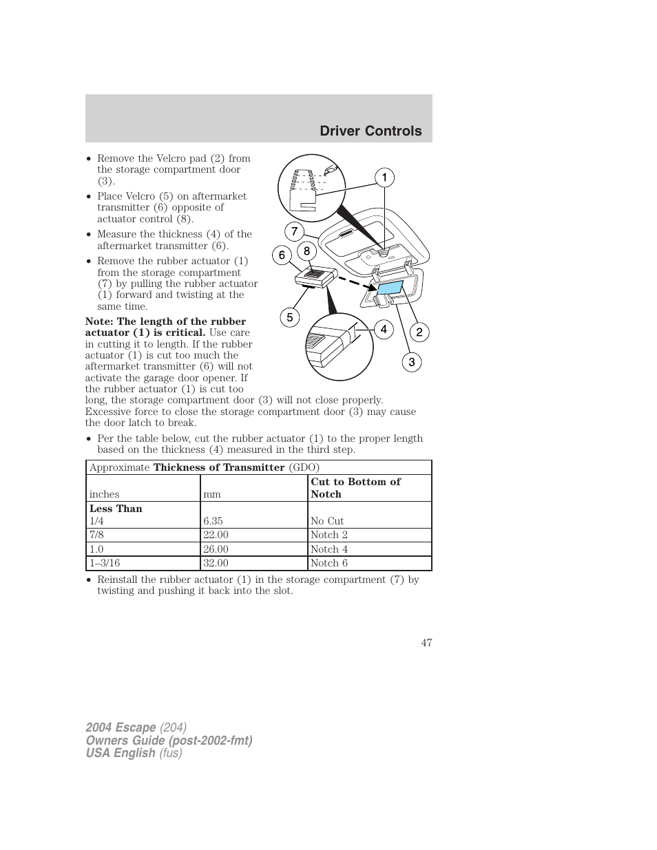 Driver controls | FORD 2004 Escape v.1 User Manual | Page 47 / 240