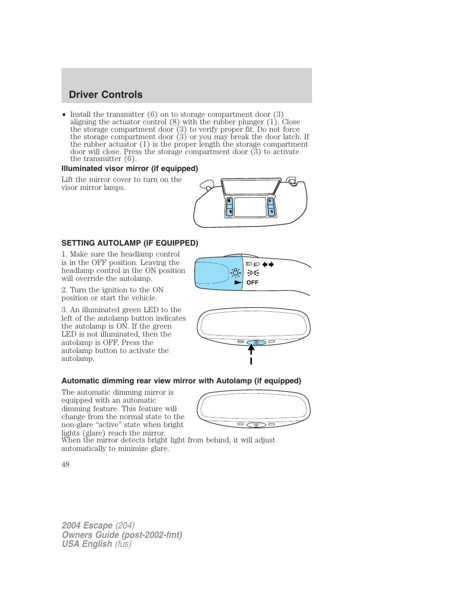 Driver controls | FORD 2004 Escape v.1 User Manual | Page 48 / 240