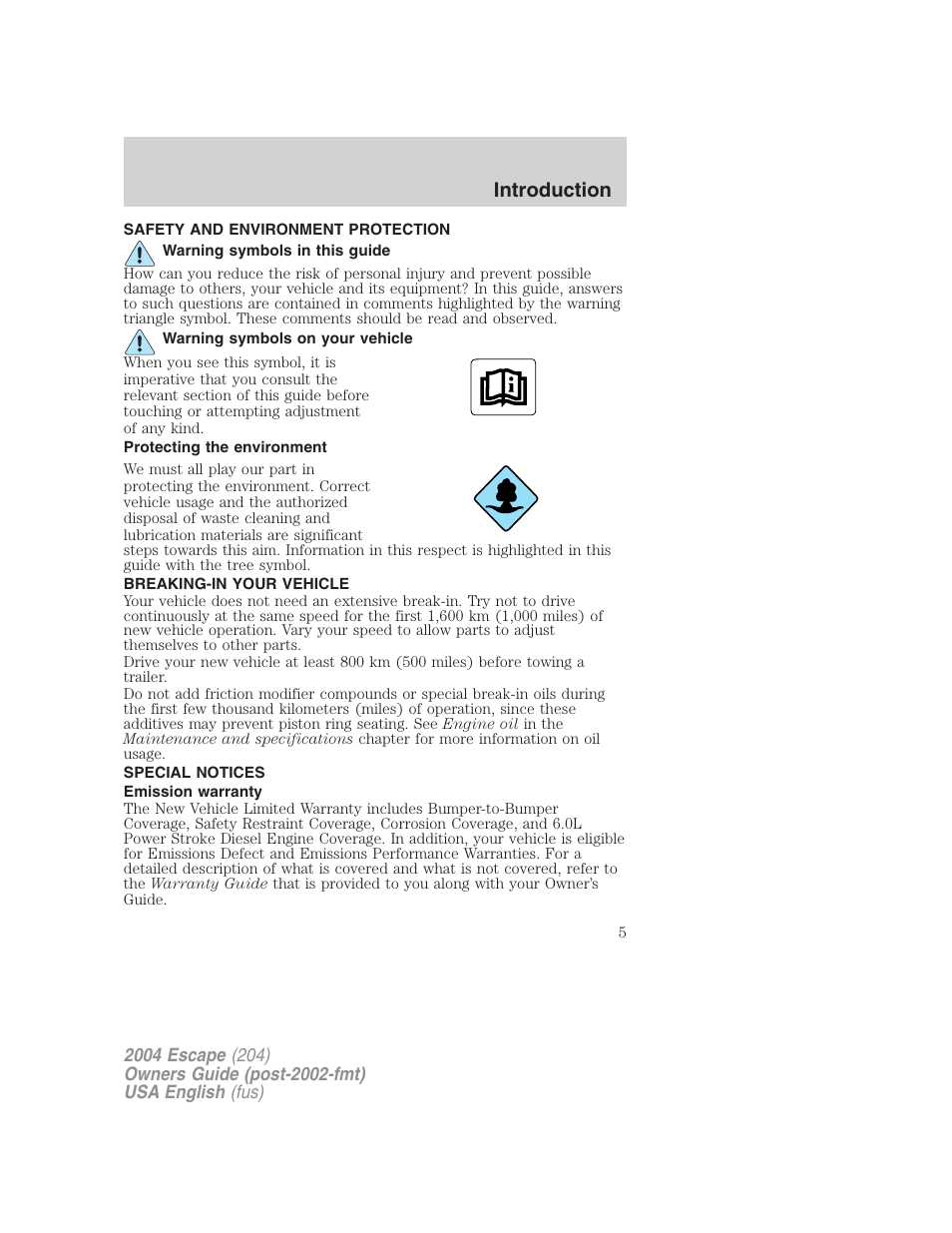 Introduction | FORD 2004 Escape v.1 User Manual | Page 5 / 240