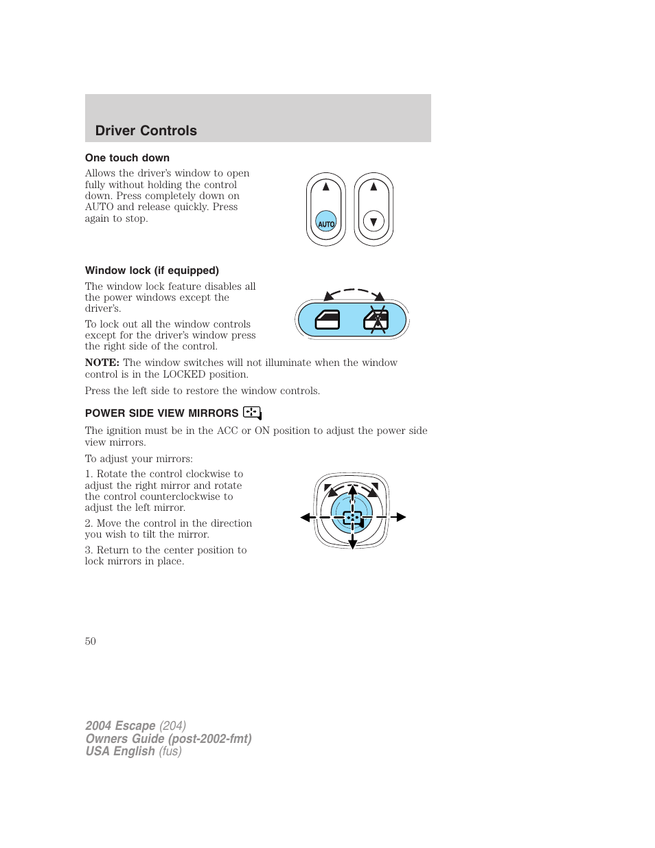 Driver controls | FORD 2004 Escape v.1 User Manual | Page 50 / 240