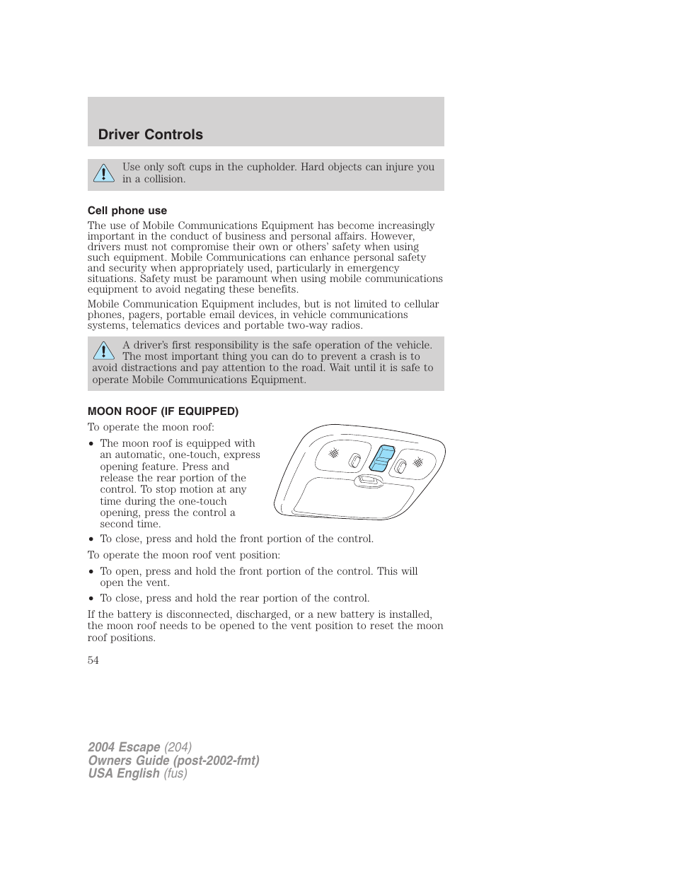 Driver controls | FORD 2004 Escape v.1 User Manual | Page 54 / 240