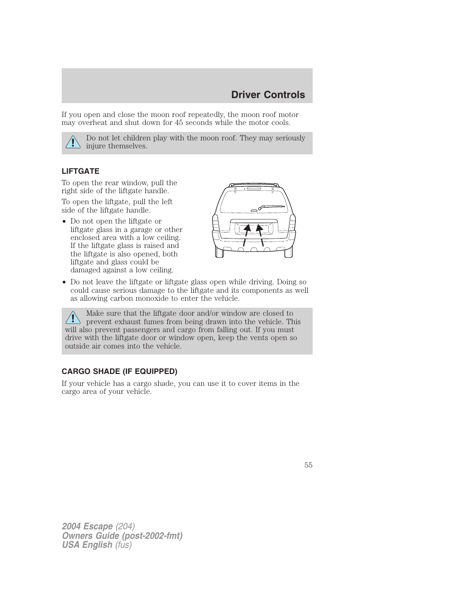 Driver controls | FORD 2004 Escape v.1 User Manual | Page 55 / 240