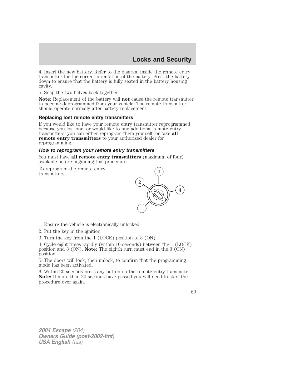 Locks and security | FORD 2004 Escape v.1 User Manual | Page 69 / 240