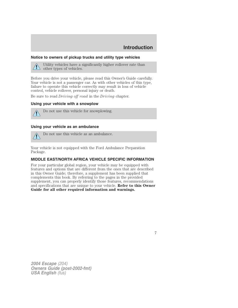 Introduction | FORD 2004 Escape v.1 User Manual | Page 7 / 240