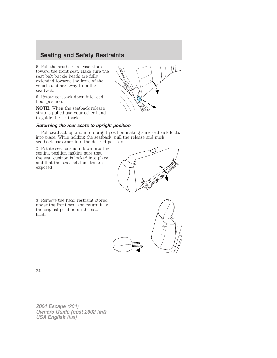 Seating and safety restraints | FORD 2004 Escape v.1 User Manual | Page 84 / 240