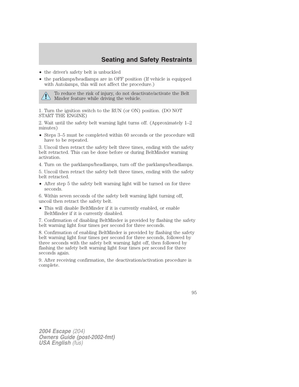 Seating and safety restraints | FORD 2004 Escape v.1 User Manual | Page 95 / 240