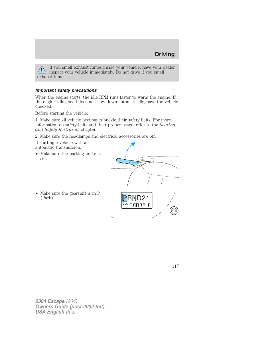 R d 2 1, Driving | FORD 2004 Escape v.2 User Manual | Page 117 / 256