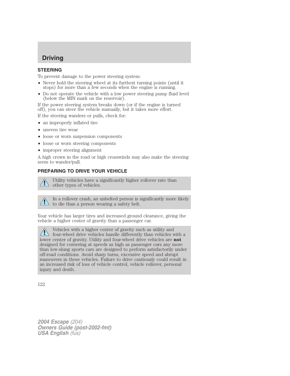 Driving | FORD 2004 Escape v.2 User Manual | Page 122 / 256