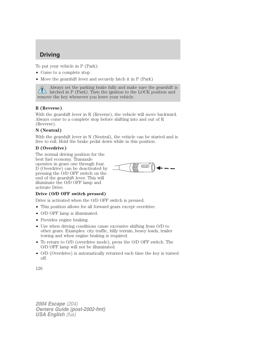 Driving | FORD 2004 Escape v.2 User Manual | Page 126 / 256