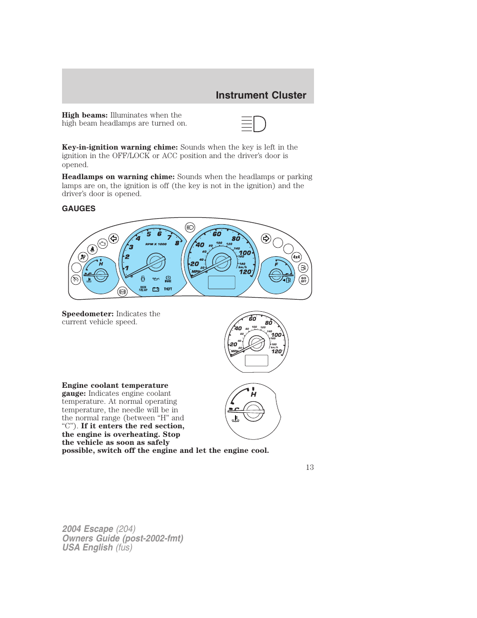 Instrument cluster | FORD 2004 Escape v.2 User Manual | Page 13 / 256