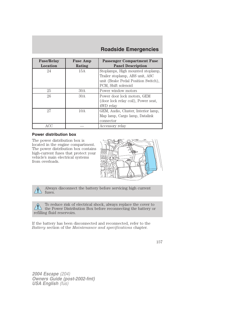 Roadside emergencies | FORD 2004 Escape v.2 User Manual | Page 157 / 256