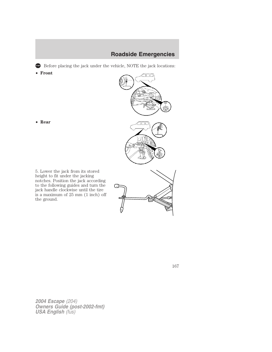 Roadside emergencies | FORD 2004 Escape v.2 User Manual | Page 167 / 256