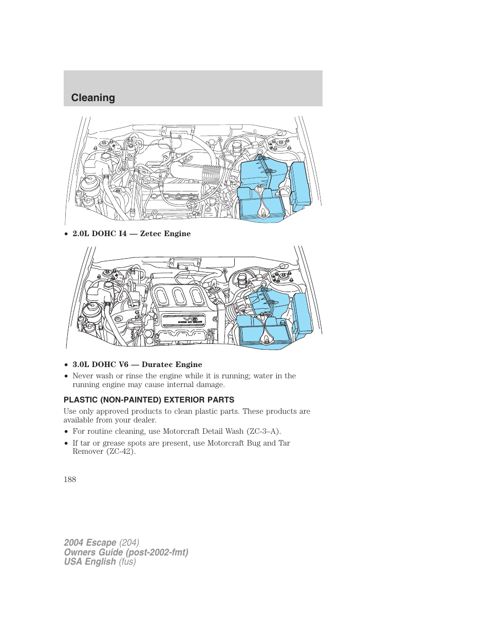 Cleaning | FORD 2004 Escape v.2 User Manual | Page 188 / 256