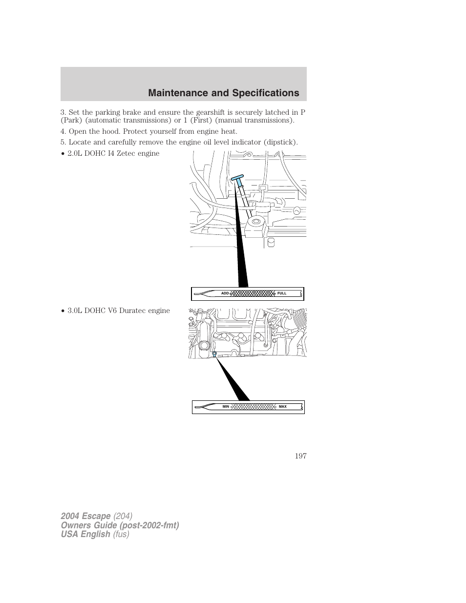 Maintenance and specifications | FORD 2004 Escape v.2 User Manual | Page 197 / 256