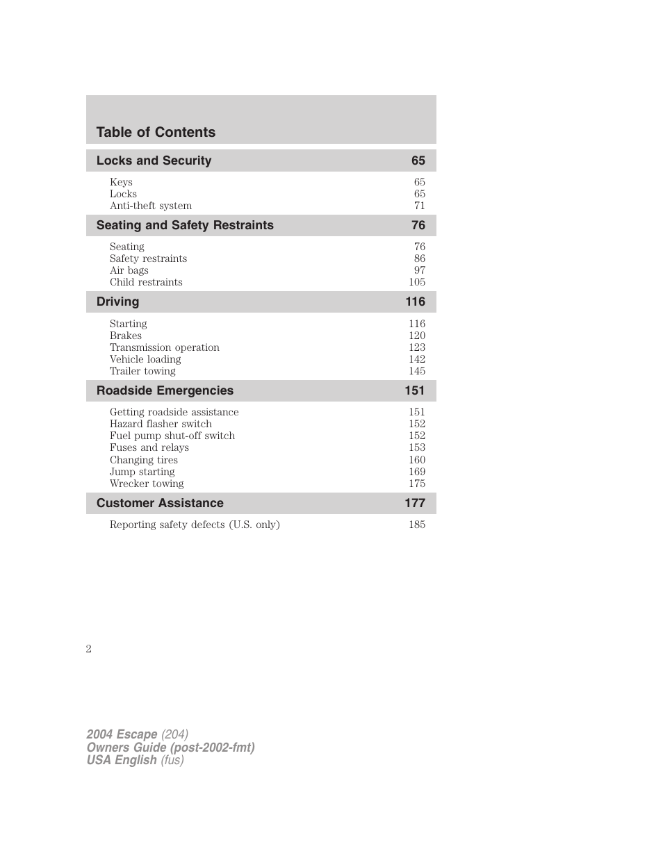 FORD 2004 Escape v.2 User Manual | Page 2 / 256
