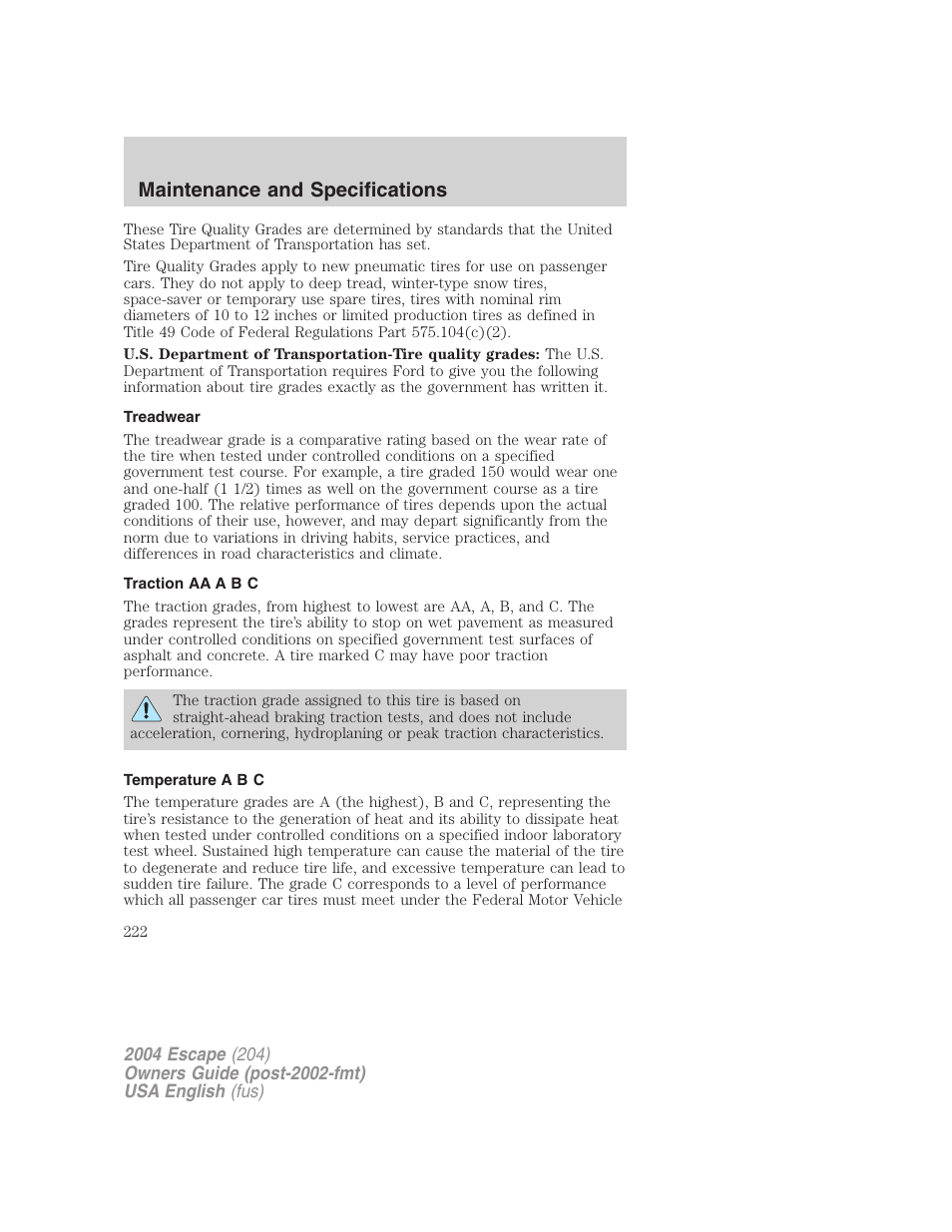 Maintenance and specifications | FORD 2004 Escape v.2 User Manual | Page 222 / 256