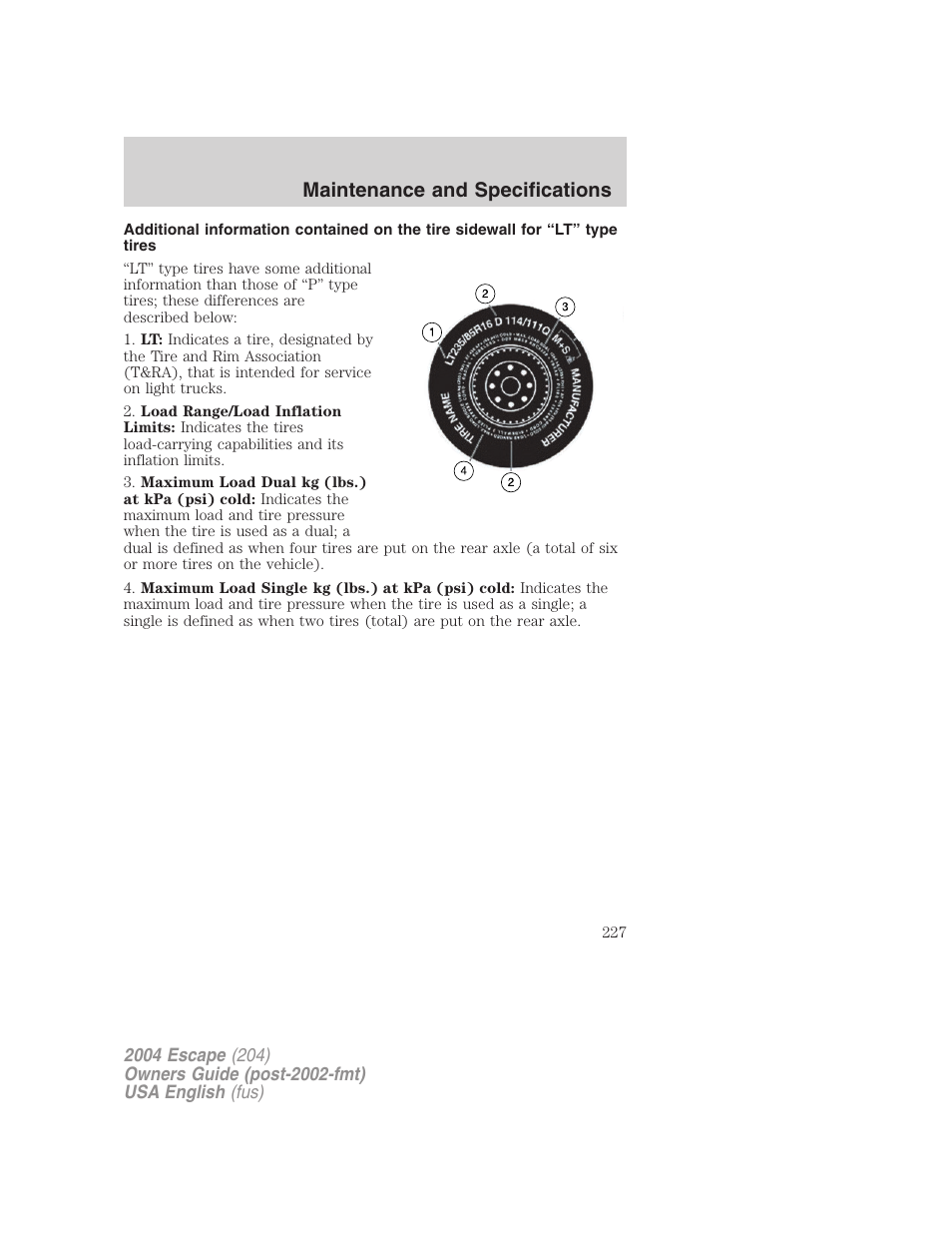 Maintenance and specifications | FORD 2004 Escape v.2 User Manual | Page 227 / 256